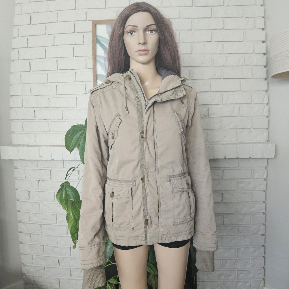 Aritzia TNA Military Jacket Women's Tan Hooded Y2K